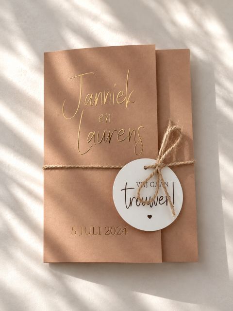 Drieluik trouwkaart + label en goudfolie | Studio Sproet