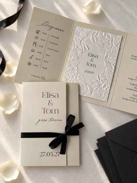 Luxe drieluik trouwkaart met rozen | Studio Sproet