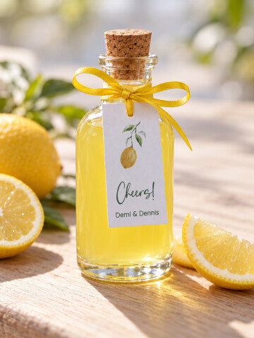 Bedanklabeltje om limoncello flesje