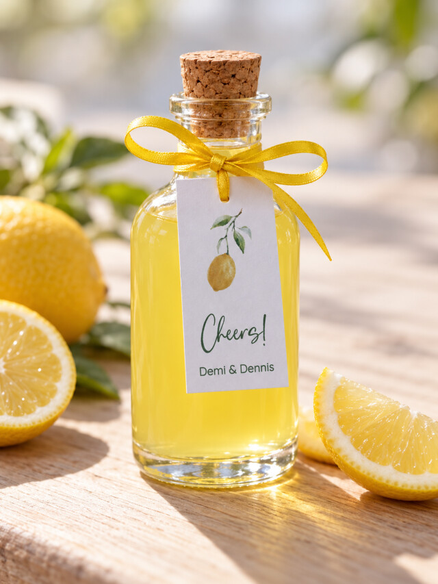 Bedanklabeltje om limoncello flesje
