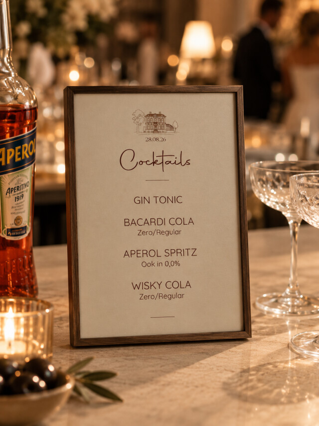 Cocktailkaart bruiloft op maat gemaakt | Studio Sproet