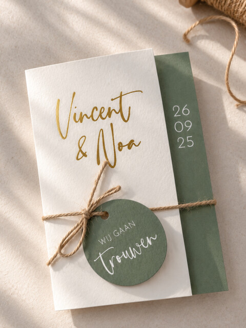 Drieluik trouwkaart met goudfolie | Studio Sproet