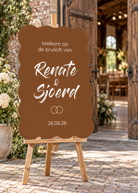 Welkomstbord met golfrand in trendy bruin | Studio Sproet
