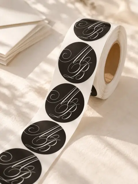 Elegante monogram sluitsticker voor trouwpost | Studio Sproet