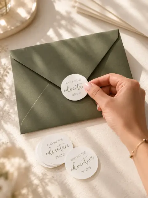 Sluitsticker met quote op een olijfgroene envelop | Studio Sproet