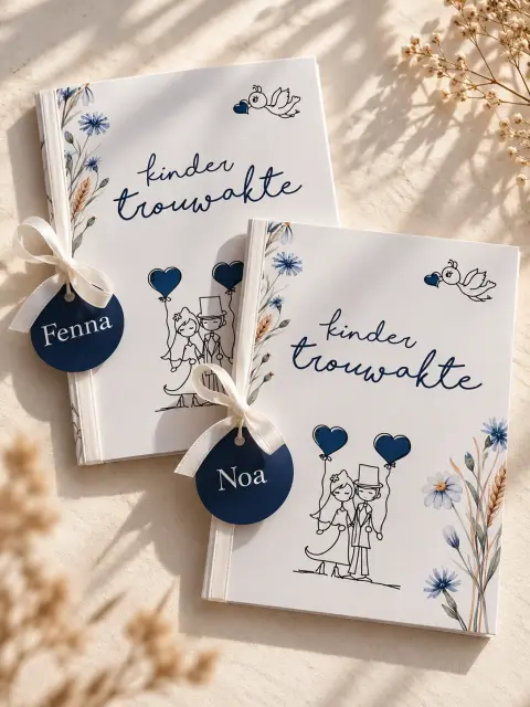 Kindertrouwakte met blauwe veldbloemen | Studio Sproet