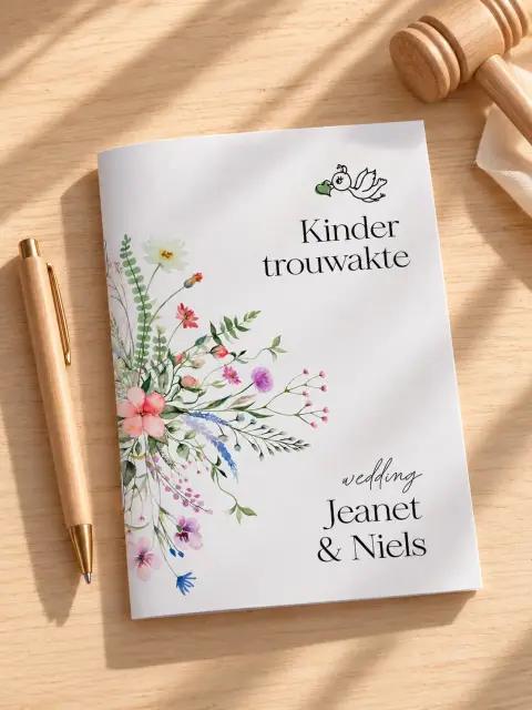 Kindertrouwakte met veldbloemen op maat gemaakt | Studio Sproet