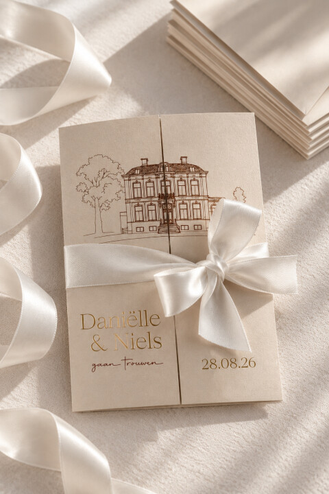 Luikvouw trouwkaart Hotel des Indes + goudfolie | Studio Sproet