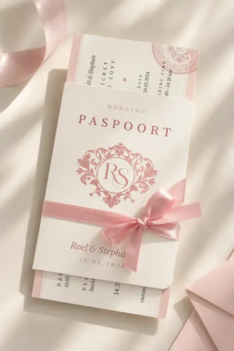 Wedding paspoort met ticket - roze | Studio Sproet