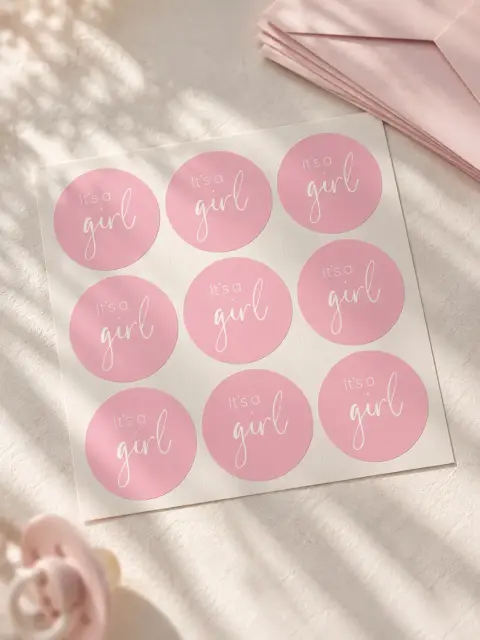Roze sluitstickers met &ldquo;It&rsquo;s a girl&rdquo; | Studio Sproet