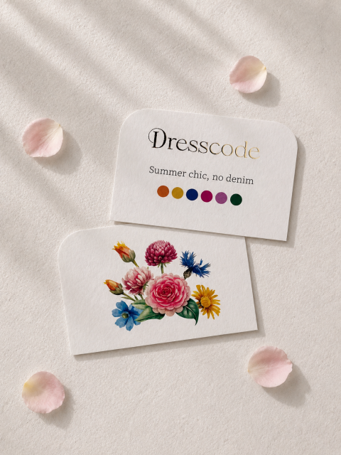 Dresscode kaartjes bij trouwkaart | Studio Sproet
