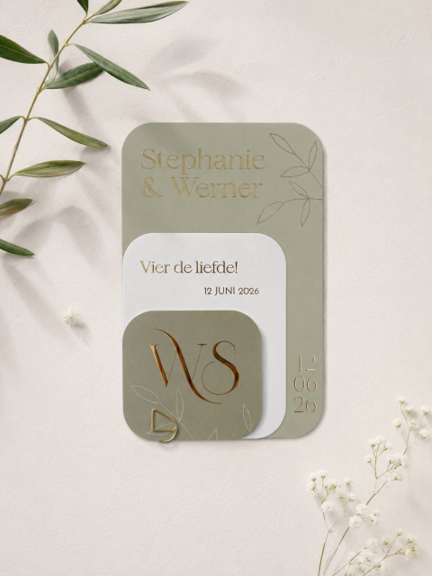 Stapelkaart sage groen+goudfolie