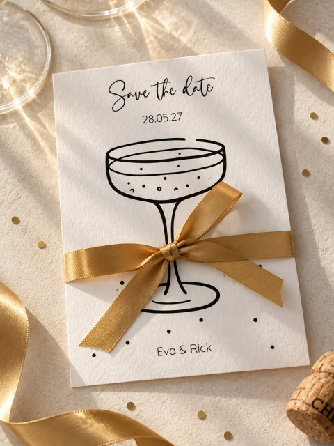 Save the date met champagneglas + strik | Studio Sproet