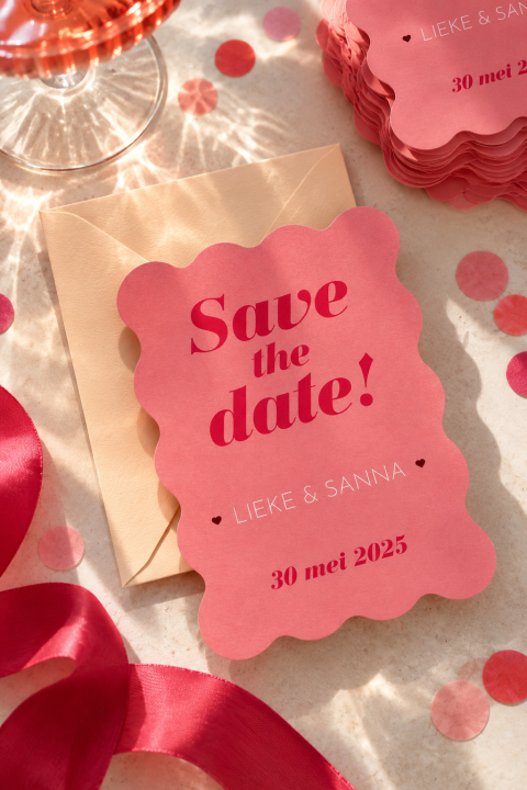 Save the date kaart kleurrijk met golfrand | Studio Sproet