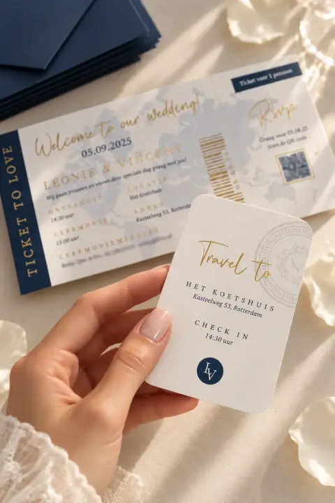 Wedding ticket met goudfolie | Studio Sproet